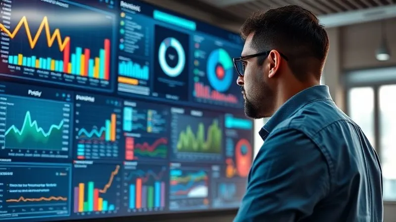 A photorealistic image of a modern project dashboard displayed on multiple screens, showing real-time progress, key performance indicators, and risk alerts, with a project manager intently monitoring. Cinematic lighting, sharp focus on the data, depth of field, 8K hyper-detailed, professional photography.
