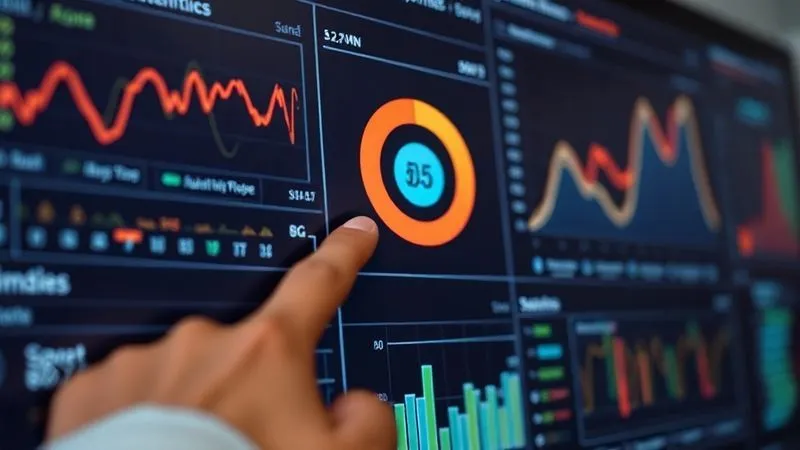 A photorealistic close-up of a data dashboard displaying complex, insightful analytics graphs (not just vanity metrics), with a human hand pointing to a 'authenticity score' chart. Professional photography, 8K, cinematic lighting, sharp focus, depth of field.