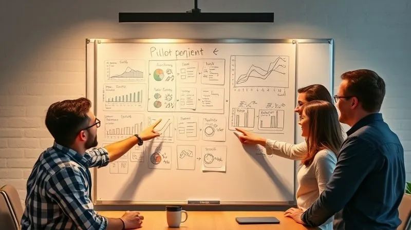 A photorealistic, professional photography, 8K, cinematic lighting, sharp focus, depth of field, shot on a high-end DSLR, showing a small, agile team around a whiteboard, excitedly pointing at data visualizations and flowcharts, representing a successful pilot project. The atmosphere is collaborative and innovative, with a sense of achieving a breakthrough. A photorealistic, professional photography, 8K, cinematic lighting, sharp focus, depth of field, shot on a high-end DSLR, showing a small, agile team around a whiteboard, excitedly pointing at data visualizations and flowcharts, representing a successful pilot project. The atmosphere is collaborative and innovative, with a sense of achieving a breakthrough.