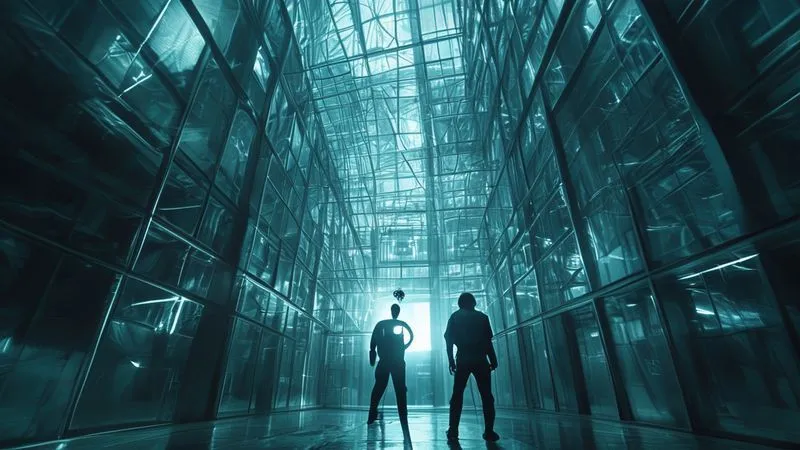Photorealistic, professional photography, 8K, cinematic lighting, sharp focus, depth of field, shot on a high-end DSLR. A single, intrepid explorer standing at the entrance of a vast, intricate corporate labyrinth made of glass and steel, with a faint light at the end, symbolizing the challenge of navigating internal bureaucracy for innovation. The explorer holds a small, glowing compass. Photorealistic, professional photography, 8K, cinematic lighting, sharp focus, depth of field, shot on a high-end DSLR. A single, intrepid explorer standing at the entrance of a vast, intricate corporate labyrinth made of glass and steel, with a faint light at the end, symbolizing the challenge of navigating internal bureaucracy for innovation. The explorer holds a small, glowing compass.