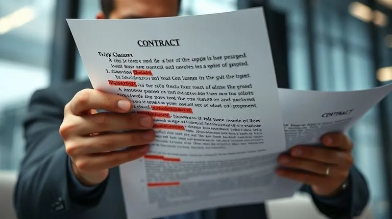 photorealistic, professional photography, 8K, cinematic lighting, sharp focus, depth of field, shot on a high-end DSLR, a magnified view of a complex financial contract with key clauses highlighted in red, a serious, focused business person in the background carefully reviewing documents, conveying the importance of meticulous due diligence. photorealistic, professional photography, 8K, cinematic lighting, sharp focus, depth of field, shot on a high-end DSLR, a magnified view of a complex financial contract with key clauses highlighted in red, a serious, focused business person in the background carefully reviewing documents, conveying the importance of meticulous due diligence.