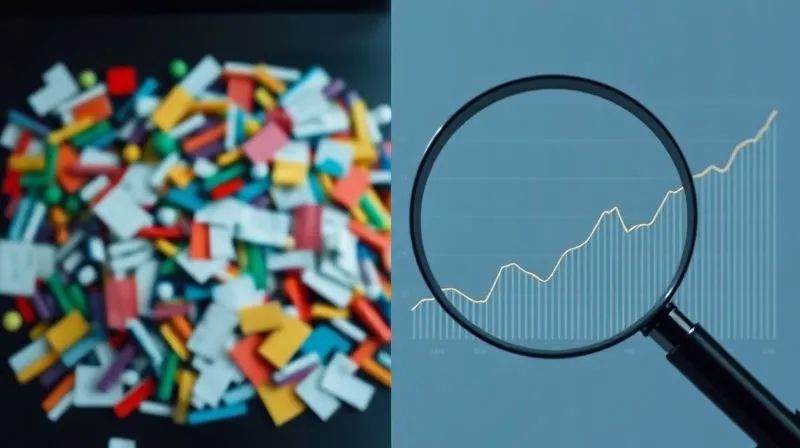 photorealistic, professional photography, 8K, cinematic lighting, sharp focus, depth of field, shot on a high-end DSLR, a side-by-side comparison. On the left, a cluttered, multi-colored bar chart with excessive labels and gridlines. On the right, the same data presented as a clean, minimalist line graph with only essential labels, a subdued color palette, and a clear, dominant trend line. A magnifying glass hovers over the right, emphasizing clarity.