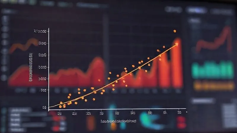 A photorealistic 3D scatter plot with a clear upward-sloping regression line, showing a strong positive correlation between 'Marketing Spend' on the X-axis and 'Incremental Revenue' on the Y-axis. Data points are distinct but clustered around the line. The plot is set against a backdrop of a modern data analysis dashboard. Cinematic lighting, sharp focus on the graph, depth of field blurring a data analysis screen background, 8K hyper-detailed, shot on a high-end DSLR.