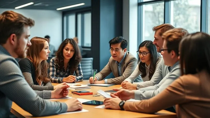 A photorealistic image of a diverse group of professionals actively participating in a workshop, engaged in a collaborative learning exercise, with a sense of shared growth and development. Modern training room, professional photography, 8K, cinematic lighting, sharp focus, depth of field. A photorealistic image of a diverse group of professionals actively participating in a workshop, engaged in a collaborative learning exercise, with a sense of shared growth and development. Modern training room, professional photography, 8K, cinematic lighting, sharp focus, depth of field.