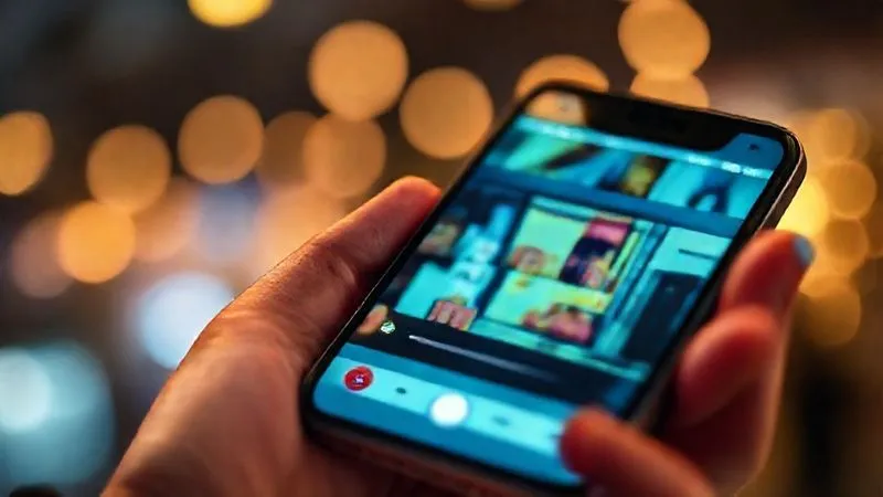 A photorealistic close-up of a smartphone screen displaying a compelling e-commerce video ad that tells a story, with vibrant colors and a clear call-to-action, held in a person's hand, surrounded by soft, warm cinematic lighting, sharp focus on the phone, depth of field blurring the background, 8K, professional photography. A photorealistic close-up of a smartphone screen displaying a compelling e-commerce video ad that tells a story, with vibrant colors and a clear call-to-action, held in a person's hand, surrounded by soft, warm cinematic lighting, sharp focus on the phone, depth of field blurring the background, 8K, professional photography.