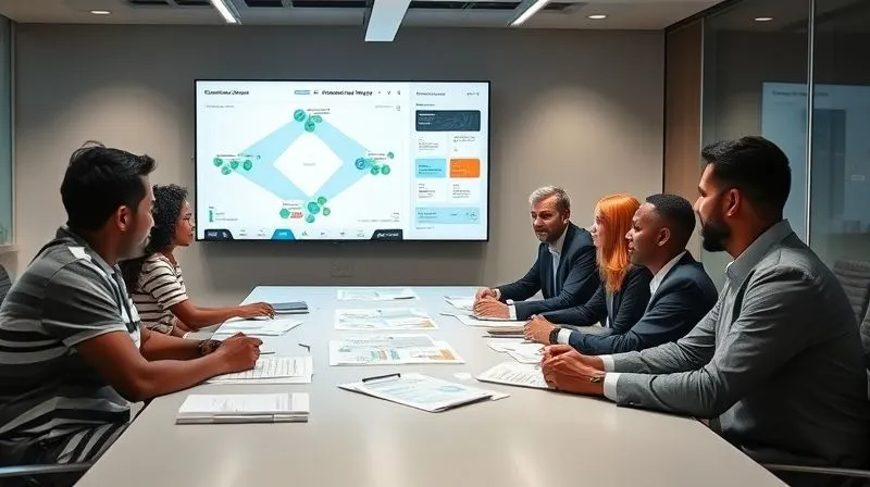 A photorealistic image of a diverse team of business professionals collaboratively working around a large, modern meeting table, with a shared digital screen displaying customer journey maps and feedback dashboards. They are actively discussing and strategizing, demonstrating synergy and focus on customer experience. Cinematic lighting, sharp focus on the team and screen, depth of field blurring the background, 8K hyper-detailed, professional photography. A photorealistic image of a diverse team of business professionals collaboratively working around a large, modern meeting table, with a shared digital screen displaying customer journey maps and feedback dashboards. They are actively discussing and strategizing, demonstrating synergy and focus on customer experience. Cinematic lighting, sharp focus on the team and screen, depth of field blurring the background, 8K hyper-detailed, professional photography.