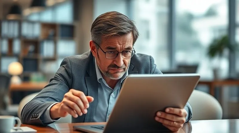 photorealistic, professional photography, 8K, cinematic lighting, sharp focus, depth of field, shot on a high-end DSLR, A distressed business leader at a modern desk, looking at a digital tablet displaying a downward trend graph with 'Employee Churn' prominently labeled. The leader's face shows concern and frustration, with a subtle blur in the background suggesting a busy but troubled office environment. The image should convey the financial and emotional weight of high turnover. photorealistic, professional photography, 8K, cinematic lighting, sharp focus, depth of field, shot on a high-end DSLR, A distressed business leader at a modern desk, looking at a digital tablet displaying a downward trend graph with 'Employee Churn' prominently labeled. The leader's face shows concern and frustration, with a subtle blur in the background suggesting a busy but troubled office environment. The image should convey the financial and emotional weight of high turnover.