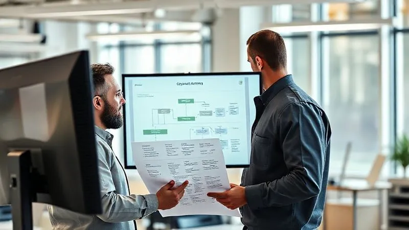 photorealistic, professional photography, 8K, cinematic lighting, sharp focus, depth of field, shot on a high-end DSLR, two operations managers, one from the purchasing company and one from the supplier, in a bright, modern office, collaboratively reviewing a detailed CAPA (Corrective and Preventive Action) report, pointing at a flowchart on a monitor, representing strong partnership and problem-solving. photorealistic, professional photography, 8K, cinematic lighting, sharp focus, depth of field, shot on a high-end DSLR, two operations managers, one from the purchasing company and one from the supplier, in a bright, modern office, collaboratively reviewing a detailed CAPA (Corrective and Preventive Action) report, pointing at a flowchart on a monitor, representing strong partnership and problem-solving.