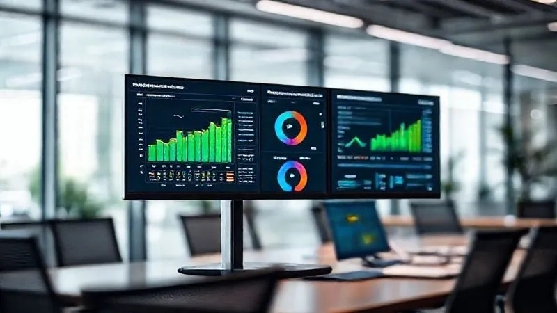 A photorealistic image of a modern project management dashboard displayed on multiple high-resolution monitors in a sleek office environment. The dashboard features clear, color-coded charts and graphs showing project progress, budget vs. actuals, and a prominent 'Scope Status' indicator. Sharp focus on the data, depth of field blurring the background, cinematic lighting. 8K, shot on a high-end DSLR. A photorealistic image of a modern project management dashboard displayed on multiple high-resolution monitors in a sleek office environment. The dashboard features clear, color-coded charts and graphs showing project progress, budget vs. actuals, and a prominent 'Scope Status' indicator. Sharp focus on the data, depth of field blurring the background, cinematic lighting. 8K, shot on a high-end DSLR.