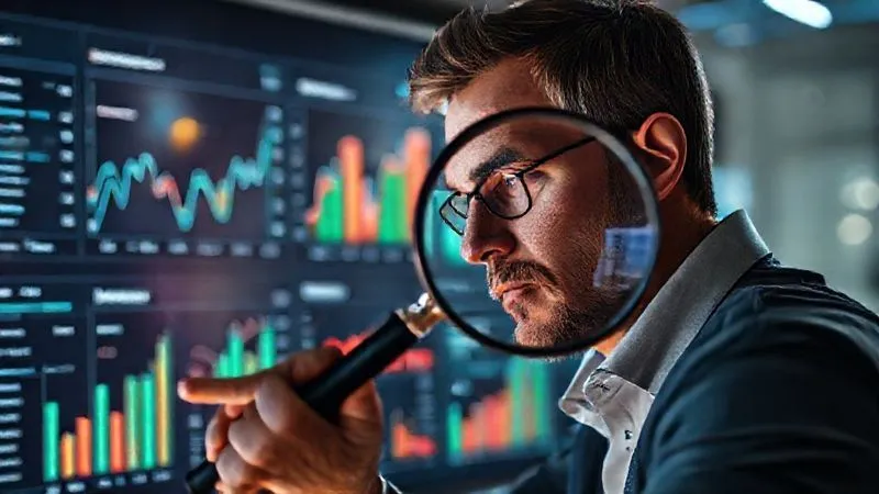 photorealistic, professional photography, 8K, cinematic lighting, sharp focus, depth of field, shot on a high-end DSLR, a small business owner intently analyzing a digital dashboard displaying customer churn metrics, with various graphs and data points, a magnifying glass hovering over a specific segment, conveying data analysis and problem identification, cool, analytical tones. photorealistic, professional photography, 8K, cinematic lighting, sharp focus, depth of field, shot on a high-end DSLR, a small business owner intently analyzing a digital dashboard displaying customer churn metrics, with various graphs and data points, a magnifying glass hovering over a specific segment, conveying data analysis and problem identification, cool, analytical tones.