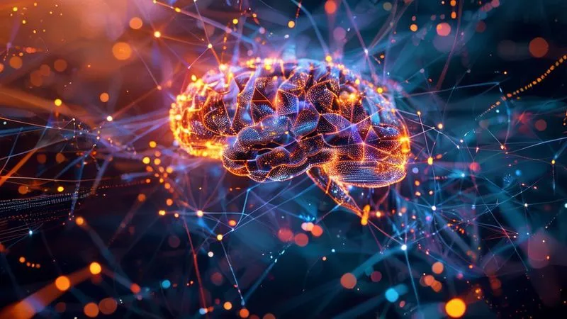 A professional, photorealistic image of a complex network of interconnected data points and lines, forming a glowing brain-like structure, symbolizing HR analytics insights, 8K, cinematic lighting, sharp focus. A professional, photorealistic image of a complex network of interconnected data points and lines, forming a glowing brain-like structure, symbolizing HR analytics insights, 8K, cinematic lighting, sharp focus.