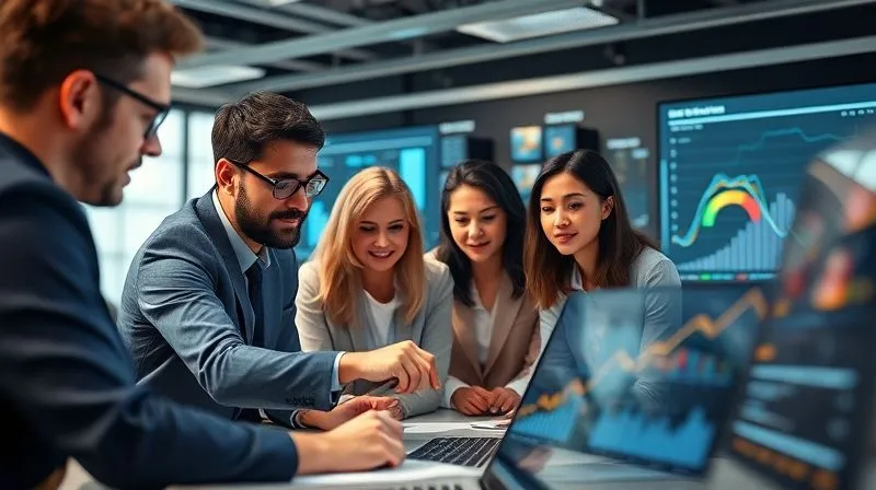 A photorealistic image of a small business team collaborating around a digital dashboard, diverse team members actively engaged, clear roles, professional and dynamic, 8K, cinematic lighting, sharp focus, depth of field, shot on a high-end DSLR. A photorealistic image of a small business team collaborating around a digital dashboard, diverse team members actively engaged, clear roles, professional and dynamic, 8K, cinematic lighting, sharp focus, depth of field, shot on a high-end DSLR.