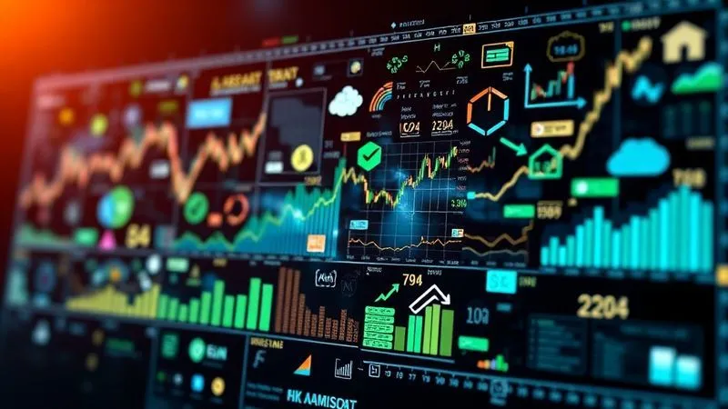 A photorealistic, professional photography, 8K, cinematic lighting, sharp focus, depth of field, shot on a high-end DSLR image showing a diverse array of financial symbols and charts, including stock market graphs, bond certificates, and real estate icons, all blending seamlessly into a balanced, dynamic portfolio visualization. The lighting is sophisticated, highlighting the concept of diversification and risk management.