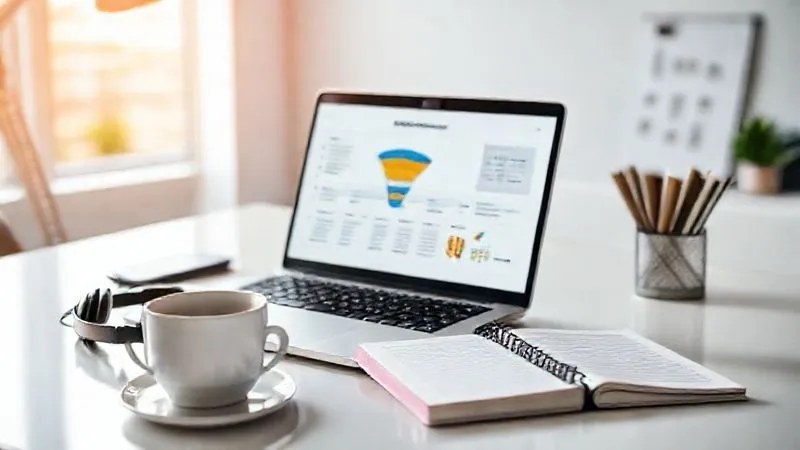 photorealistic, professional photography, 8K, cinematic lighting, sharp focus, depth of field, shot on a high-end DSLR, a clean, modern desk with a laptop displaying a streamlined sales funnel on a CRM, surrounded by organized tools like a headset, a notebook with clear action items, and a cup of coffee. The lighting is bright and optimistic, conveying efficiency and clarity. photorealistic, professional photography, 8K, cinematic lighting, sharp focus, depth of field, shot on a high-end DSLR, a clean, modern desk with a laptop displaying a streamlined sales funnel on a CRM, surrounded by organized tools like a headset, a notebook with clear action items, and a cup of coffee. The lighting is bright and optimistic, conveying efficiency and clarity.