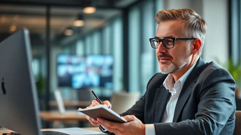 Photorealistic, professional photography, 8K, cinematic lighting, sharp focus, depth of field, shot on a high-end DSLR, a sales professional actively listening with an empathetic expression, holding a pen and notebook, during a video conference call, with a blurred background of a modern office, conveying active listening and understanding. Photorealistic, professional photography, 8K, cinematic lighting, sharp focus, depth of field, shot on a high-end DSLR, a sales professional actively listening with an empathetic expression, holding a pen and notebook, during a video conference call, with a blurred background of a modern office, conveying active listening and understanding.