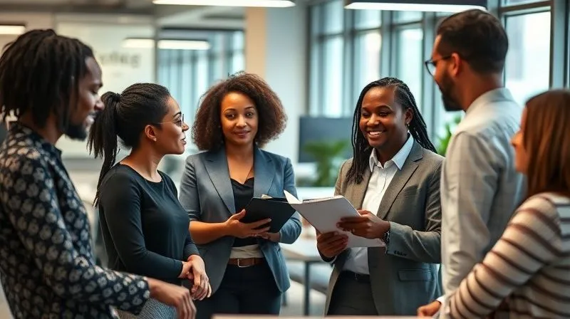 A photorealistic, professional photography shot of a diverse team of employees engaged in a constructive discussion with their manager in a modern, brightly lit office. The manager is actively listening and taking notes, fostering a sense of psychological safety and collaboration. 8K, cinematic lighting, sharp focus on the group interaction, depth of field blurring the background, shot on a high-end DSLR. A photorealistic, professional photography shot of a diverse team of employees engaged in a constructive discussion with their manager in a modern, brightly lit office. The manager is actively listening and taking notes, fostering a sense of psychological safety and collaboration. 8K, cinematic lighting, sharp focus on the group interaction, depth of field blurring the background, shot on a high-end DSLR.