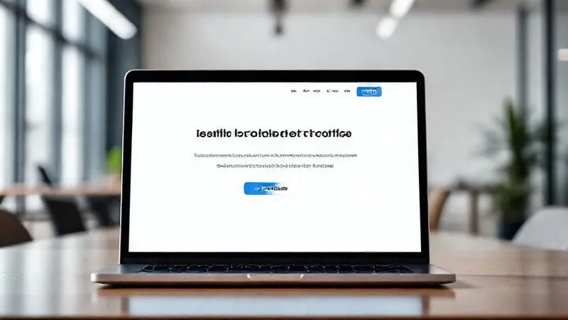A clean, minimalist landing page design displayed on a laptop screen, featuring a prominent headline, a concise description of a solution to a common problem, and a clear call-to-action button for 'Join Waitlist'. The background is a softly blurred modern office environment. Photorealistic, professional photography, 8K, cinematic lighting, sharp focus on the screen, depth of field. Shot on a high-end DSLR.