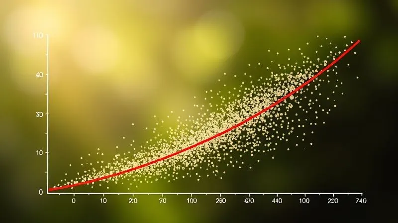 A photorealistic, professional photography, 8K, cinematic lighting, sharp focus, depth of field, shot on a high-end DSLR, showing a scatter plot graph with data points clearly following a smooth, non-linear curve, while a straight red regression line struggles to fit the pattern, highlighting the concept of non-linearity. A photorealistic, professional photography, 8K, cinematic lighting, sharp focus, depth of field, shot on a high-end DSLR, showing a scatter plot graph with data points clearly following a smooth, non-linear curve, while a straight red regression line struggles to fit the pattern, highlighting the concept of non-linearity.