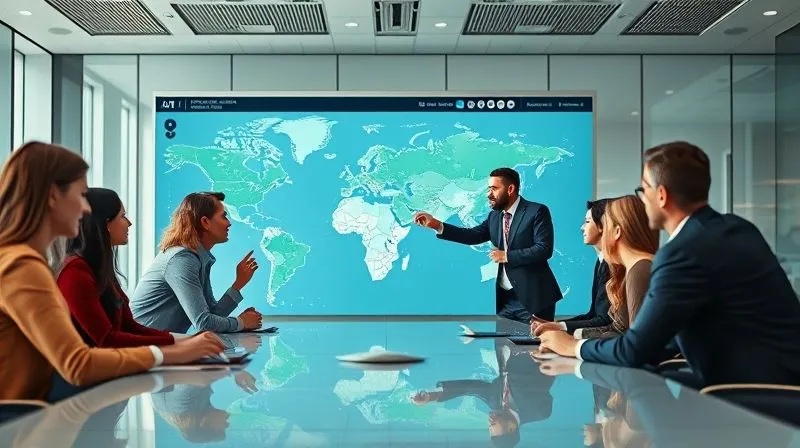 A photorealistic image of a diverse group of business professionals in a modern boardroom, intensely analyzing a large digital map displaying market data overlays, with a focused leader pointing to a specific region. Cinematic lighting, sharp focus, depth of field, 8K hyper-detailed. A photorealistic image of a diverse group of business professionals in a modern boardroom, intensely analyzing a large digital map displaying market data overlays, with a focused leader pointing to a specific region. Cinematic lighting, sharp focus, depth of field, 8K hyper-detailed.