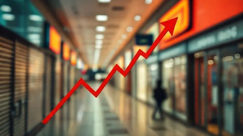 A photorealistic, professional photography, 8K, cinematic lighting, sharp focus, depth of field, shot on a high-end DSLR, showing a downward trending financial graph with red arrows, overlaid on a blurred background of closed storefronts, conveying decline and struggle. A photorealistic, professional photography, 8K, cinematic lighting, sharp focus, depth of field, shot on a high-end DSLR, showing a downward trending financial graph with red arrows, overlaid on a blurred background of closed storefronts, conveying decline and struggle.