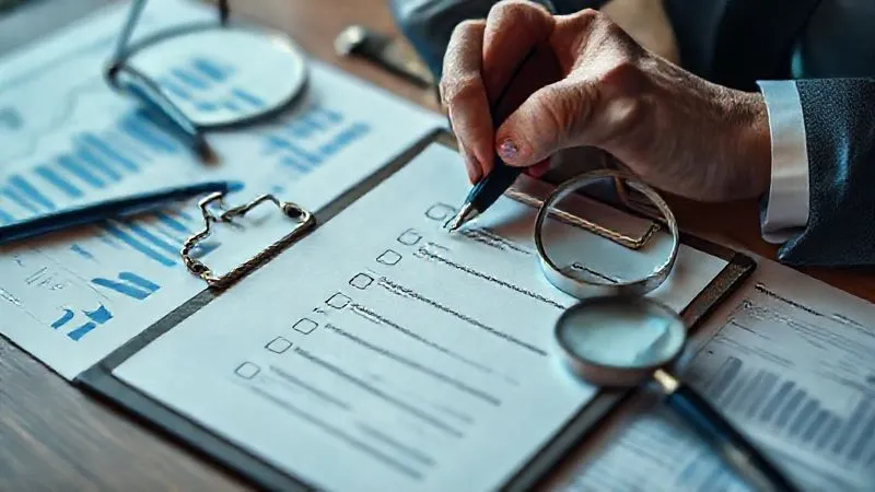 A photorealistic, professional photography, 8K, cinematic lighting, sharp focus, depth of field, shot on a high-end DSLR, showing a detailed checklist on a clipboard with a pen, surrounded by financial graphs, legal documents, and a small magnifying glass, symbolizing comprehensive due diligence. A photorealistic, professional photography, 8K, cinematic lighting, sharp focus, depth of field, shot on a high-end DSLR, showing a detailed checklist on a clipboard with a pen, surrounded by financial graphs, legal documents, and a small magnifying glass, symbolizing comprehensive due diligence.