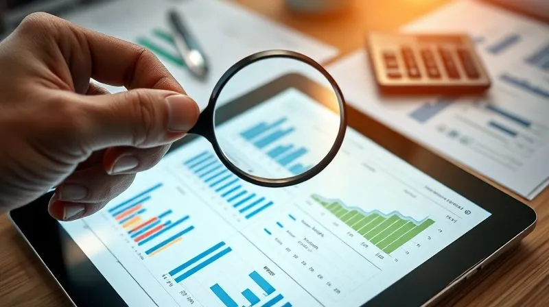 Photorealistic, professional photography, 8K, cinematic lighting, sharp focus, depth of field, shot on a high-end DSLR: A hand holding a magnifying glass over a tablet displaying detailed inventory KPIs and graphs, with other business documents and a calculator subtly blurred in the background, emphasizing meticulous analysis and strategic decision-making. Photorealistic, professional photography, 8K, cinematic lighting, sharp focus, depth of field, shot on a high-end DSLR: A hand holding a magnifying glass over a tablet displaying detailed inventory KPIs and graphs, with other business documents and a calculator subtly blurred in the background, emphasizing meticulous analysis and strategic decision-making.
