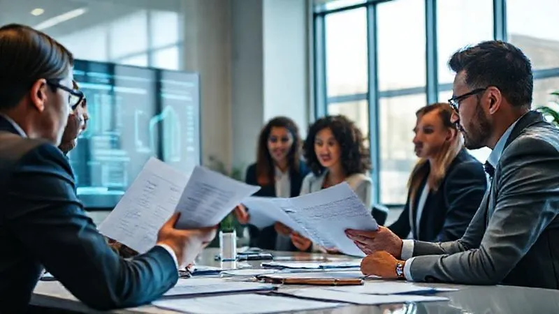 A diverse team of professionals meticulously reviewing documents and digital data on large screens, symbolizing comprehensive due diligence. The setting is a modern, well-lit office, with a sense of focused intensity. photorealistic, professional photography, 8K, cinematic lighting, sharp focus, depth of field, shot on a high-end DSLR. A diverse team of professionals meticulously reviewing documents and digital data on large screens, symbolizing comprehensive due diligence. The setting is a modern, well-lit office, with a sense of focused intensity. photorealistic, professional photography, 8K, cinematic lighting, sharp focus, depth of field, shot on a high-end DSLR.