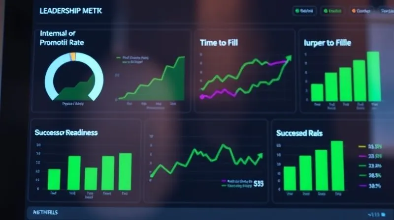 photorealistic, professional photography, 8K, cinematic lighting, sharp focus, depth of field, shot on a high-end DSLR of a modern, clean data visualization dashboard showing various leadership metrics like 'Internal Promotion Rate', 'Time to Fill', and 'Successor Readiness' with green upward-trending graphs and clear, legible data points. The focus is on clarity and actionable insights.