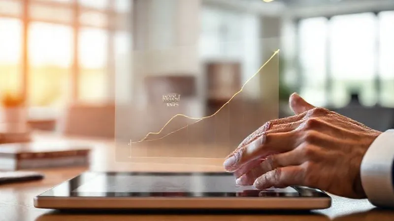 A photorealistic, professional image of a financial analyst's hands hovering over a tablet displaying a clear, upward-trending financial projection graph, with an overlay showing a 'MIRR' label and a more stable, realistic growth curve compared to a traditional 'IRR' curve in the background. Cinematic lighting, sharp focus on the tablet and hands, depth of field blurring the office background, 8K hyper-detailed, shot on a high-end DSLR. The mood is one of focused analysis and clarity.