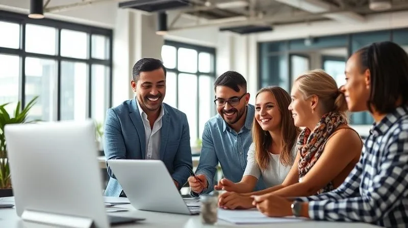 A photorealistic, professional image of a diverse team collaborating harmoniously in a well-designed, modern office space, with natural light. The focus is on positive team dynamics and mutual respect. Cinematic lighting, 8K, sharp focus, depth of field. Emotionally resonant.