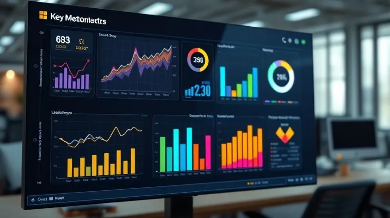 A sophisticated digital dashboard displaying various business Key Performance Indicators (KPIs) like growth curves, efficiency metrics, and team autonomy scores, rendered in vibrant 3D graphs and charts. Photorealistic, 8K, cinematic lighting, sharp focus on the central dashboard, depth of field blurring a subtle office background, shot on a high-end DSLR A sophisticated digital dashboard displaying various business Key Performance Indicators (KPIs) like growth curves, efficiency metrics, and team autonomy scores, rendered in vibrant 3D graphs and charts. Photorealistic, 8K, cinematic lighting, sharp focus on the central dashboard, depth of field blurring a subtle office background, shot on a high-end DSLR