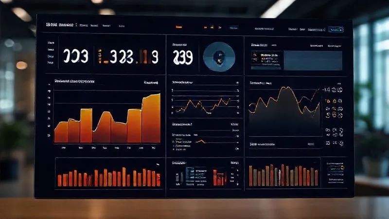A photorealistic image of a sophisticated data dashboard displaying various HR metrics like employee engagement, tenure, and performance, with predictive trend lines clearly indicating potential future outcomes, cinematic lighting, sharp focus on the dashboard, depth of field blurring a subtle office background, 8K hyper-detailed.