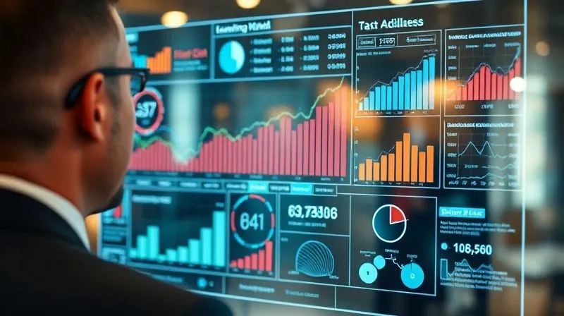 A photorealistic image of a business executive looking at a complex data visualization on a transparent screen, showing both leading and lagging indicators of organizational health and growth. Professional photography, 8K, cinematic lighting, sharp focus on the data, depth of field blurring the background, shot on a high-end DSLR. A photorealistic image of a business executive looking at a complex data visualization on a transparent screen, showing both leading and lagging indicators of organizational health and growth. Professional photography, 8K, cinematic lighting, sharp focus on the data, depth of field blurring the background, shot on a high-end DSLR.