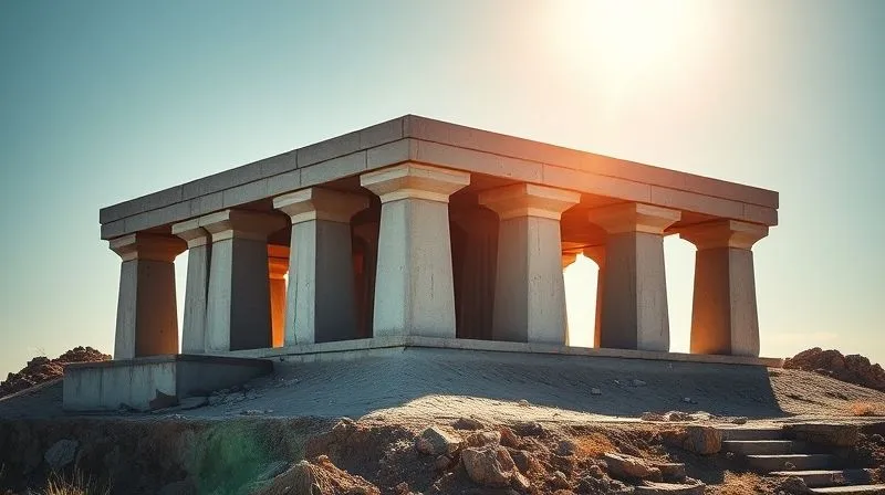 A photorealistic, professional photography, 8K, cinematic lighting, sharp focus, depth of field, shot on a high-end DSLR. A sturdy, well-built financial foundation for a small business, depicted as a strong concrete base with multiple pillars representing diversified funding sources and proactive cash flow management strategies. Sunlight bathes the scene, symbolizing stability and growth, with no signs of cracks or weakness.