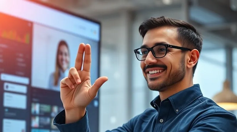 A professional leader genuinely smiling and giving a virtual high-five or thumbs-up to a remote team member visible on a screen, with subtle glowing lines connecting them, symbolizing recognition and appreciation. The leader's expression is warm and encouraging, photorealistic, professional photography, 8K, cinematic lighting, sharp focus on the interaction, depth of field, shot on a high-end DSLR.