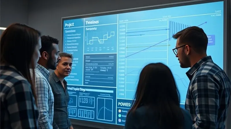 photorealistic, professional photography, 8K, cinematic lighting, sharp focus, depth of field, shot on a high-end DSLR, a project team huddled around a large digital interactive whiteboard, intensely collaborating, with project timelines and graphs being adjusted in real-time, showing a dynamic problem-solving session with focused expressions.
