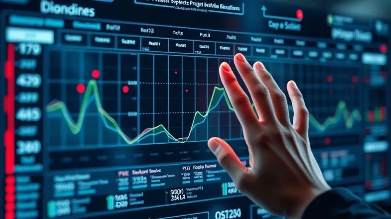 photorealistic, professional photography, 8K, cinematic lighting, sharp focus, depth of field, shot on a high-end DSLR, a futuristic holographic display showing complex project timelines and resource allocations, with data points highlighted in red and green, a hand interacting with the display, symbolizing advanced real-time project management technology.