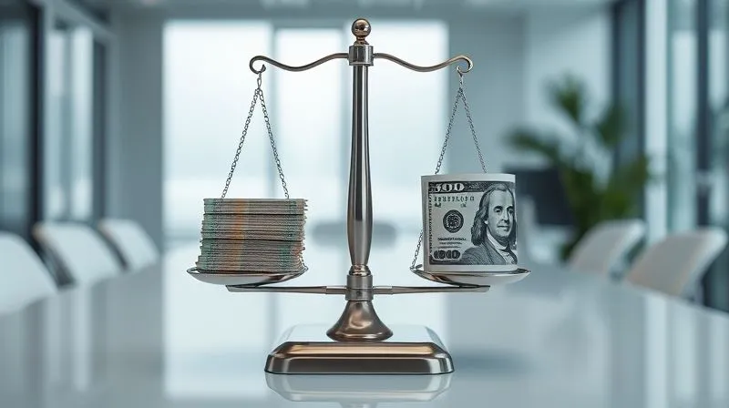 A photorealistic, professional photography, 8K, cinematic lighting, sharp focus, depth of field, shot on a high-end DSLR. A perfectly balanced scale with a stack of Euro banknotes on one side and an equivalent stack of US Dollar banknotes on the other, symbolizing natural hedging and balanced currency flows. The background is a crisp, modern office environment. The lighting is soft and even, highlighting the precision of the balance. A photorealistic, professional photography, 8K, cinematic lighting, sharp focus, depth of field, shot on a high-end DSLR. A perfectly balanced scale with a stack of Euro banknotes on one side and an equivalent stack of US Dollar banknotes on the other, symbolizing natural hedging and balanced currency flows. The background is a crisp, modern office environment. The lighting is soft and even, highlighting the precision of the balance.