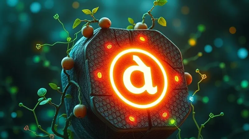 A digital strangler fig vine, composed of glowing data lines and small, interconnected microservice icons, growing around a large, monolithic, crumbling application icon. The vine is vibrant and clean, while the monolith shows signs of age and decay. Photorealistic, professional photography, 8K, cinematic lighting, sharp focus, depth of field, shot on a high-end DSLR.