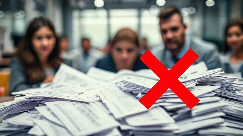 photorealistic, professional photography, 8K, cinematic lighting, sharp focus, depth of field, shot on a high-end DSLR, a warning sign or a red "X" superimposed on a blurry, jumbled pile of customs forms and confused expressions on people's faces, conveying the pitfalls and frustrations of incorrect international e-commerce customs processes. photorealistic, professional photography, 8K, cinematic lighting, sharp focus, depth of field, shot on a high-end DSLR, a warning sign or a red "X" superimposed on a blurry, jumbled pile of customs forms and confused expressions on people's faces, conveying the pitfalls and frustrations of incorrect international e-commerce customs processes.