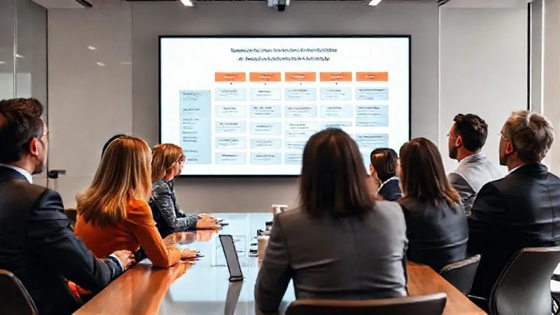 A photorealistic image of a diverse group of business professionals in a modern conference room, looking intently at a large screen displaying a crisis communication plan flow chart, with one person pointing to a section on legal considerations. Cinematic lighting, sharp focus on the group, depth of field blurring the background, 8K hyper-detailed, professional photography, shot on a high-end DSLR. A photorealistic image of a diverse group of business professionals in a modern conference room, looking intently at a large screen displaying a crisis communication plan flow chart, with one person pointing to a section on legal considerations. Cinematic lighting, sharp focus on the group, depth of field blurring the background, 8K hyper-detailed, professional photography, shot on a high-end DSLR.