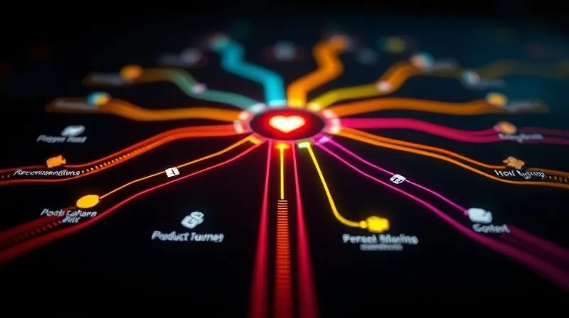 A photorealistic visual representation of a personalized customer journey, with different colored pathways branching off from a central point, each leading to a unique set of product recommendations and content. The pathways are illuminated, indicating a guided experience. Professional photography, 8K, cinematic lighting, sharp focus on the pathways, depth of field blurring the background, shot on a high-end DSLR. A photorealistic visual representation of a personalized customer journey, with different colored pathways branching off from a central point, each leading to a unique set of product recommendations and content. The pathways are illuminated, indicating a guided experience. Professional photography, 8K, cinematic lighting, sharp focus on the pathways, depth of field blurring the background, shot on a high-end DSLR.