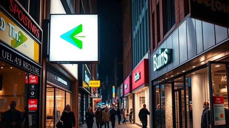 A photorealistic image of a vibrant, unified brand logo projected onto a series of diverse storefronts, with people engaging positively. Cinematic lighting, sharp focus on the logo, depth of field blurring the background, 8K hyper-detailed, professional photography. A photorealistic image of a vibrant, unified brand logo projected onto a series of diverse storefronts, with people engaging positively. Cinematic lighting, sharp focus on the logo, depth of field blurring the background, 8K hyper-detailed, professional photography.