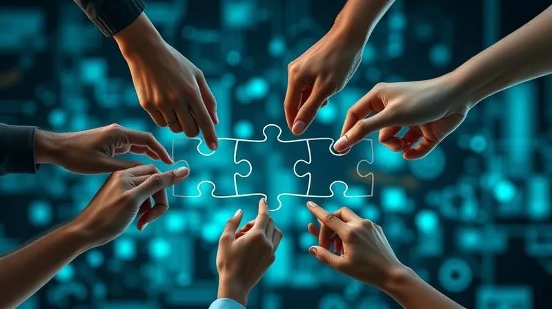 A photorealistic image of diverse hands connecting puzzle pieces, where each piece represents a different technology or company, forming a larger, cohesive network, symbolizing strategic partnerships and ecosystem building. Professional photography, 8K, cinematic lighting, sharp focus on the hands and puzzle, depth of field blurring the background, shot on a high-end DSLR. A photorealistic image of diverse hands connecting puzzle pieces, where each piece represents a different technology or company, forming a larger, cohesive network, symbolizing strategic partnerships and ecosystem building. Professional photography, 8K, cinematic lighting, sharp focus on the hands and puzzle, depth of field blurring the background, shot on a high-end DSLR.