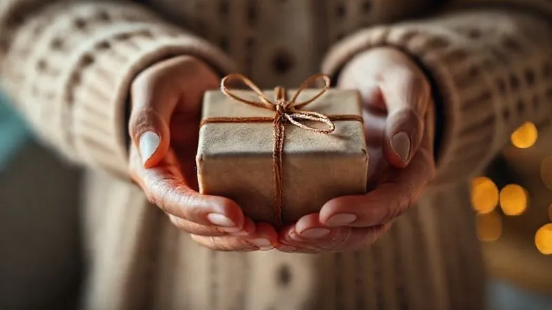 A photorealistic image of two hands gently holding a delicate, wrapped gift box, symbolizing the careful delivery of feedback. Soft, warm cinematic lighting, shallow depth of field, 8K. A photorealistic image of two hands gently holding a delicate, wrapped gift box, symbolizing the careful delivery of feedback. Soft, warm cinematic lighting, shallow depth of field, 8K.