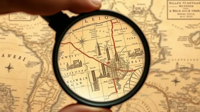 A photorealistic image of a magnifying glass held over a vintage sepia-toned map showing historical industrial sites, with subtle digital overlays of modern environmental data points, cinematic lighting, sharp focus on the magnified area, depth of field blurring the background, 8K hyper-detailed.