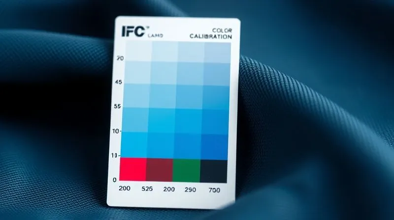A photorealistic, professional photography shot of a color calibration card next to a fabric swatch, both perfectly lit to show true colors and textures. Cinematic lighting, sharp focus on the details, depth of field blurring the background, 8K hyper-detailed, shot on a high-end DSLR.