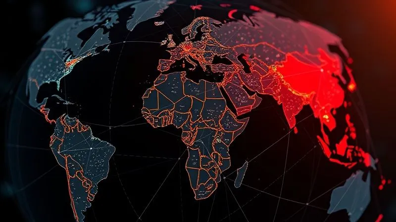 A photorealistic image of a digital globe with interconnected lines, representing global trade and data flow, but with specific regions highlighted in red, symbolizing trade restrictions or sanctions. Cinematic lighting, sharp focus, 8K, depth of field, professional photography. A photorealistic image of a digital globe with interconnected lines, representing global trade and data flow, but with specific regions highlighted in red, symbolizing trade restrictions or sanctions. Cinematic lighting, sharp focus, 8K, depth of field, professional photography.