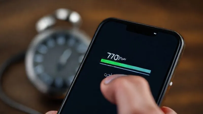 photorealistic, professional photography, 8K, cinematic lighting, sharp focus, depth of field, shot on a high-end DSLR. A smartphone screen displaying a web page loading bar stuck at 70%, with a frustrated finger hovering over the back button, against a blurry background of a digital stopwatch.