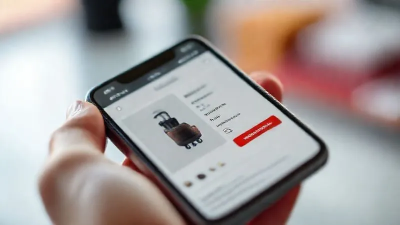 photorealistic, professional photography, 8K, cinematic lighting, sharp focus, depth of field, shot on a high-end DSLR. A smartphone screen displaying a perfectly optimized e-commerce product page, with a large, high-resolution image of a product, clear price, prominent 'Add to Cart' button, and concise bullet points for features, all visible within the screen's initial view.